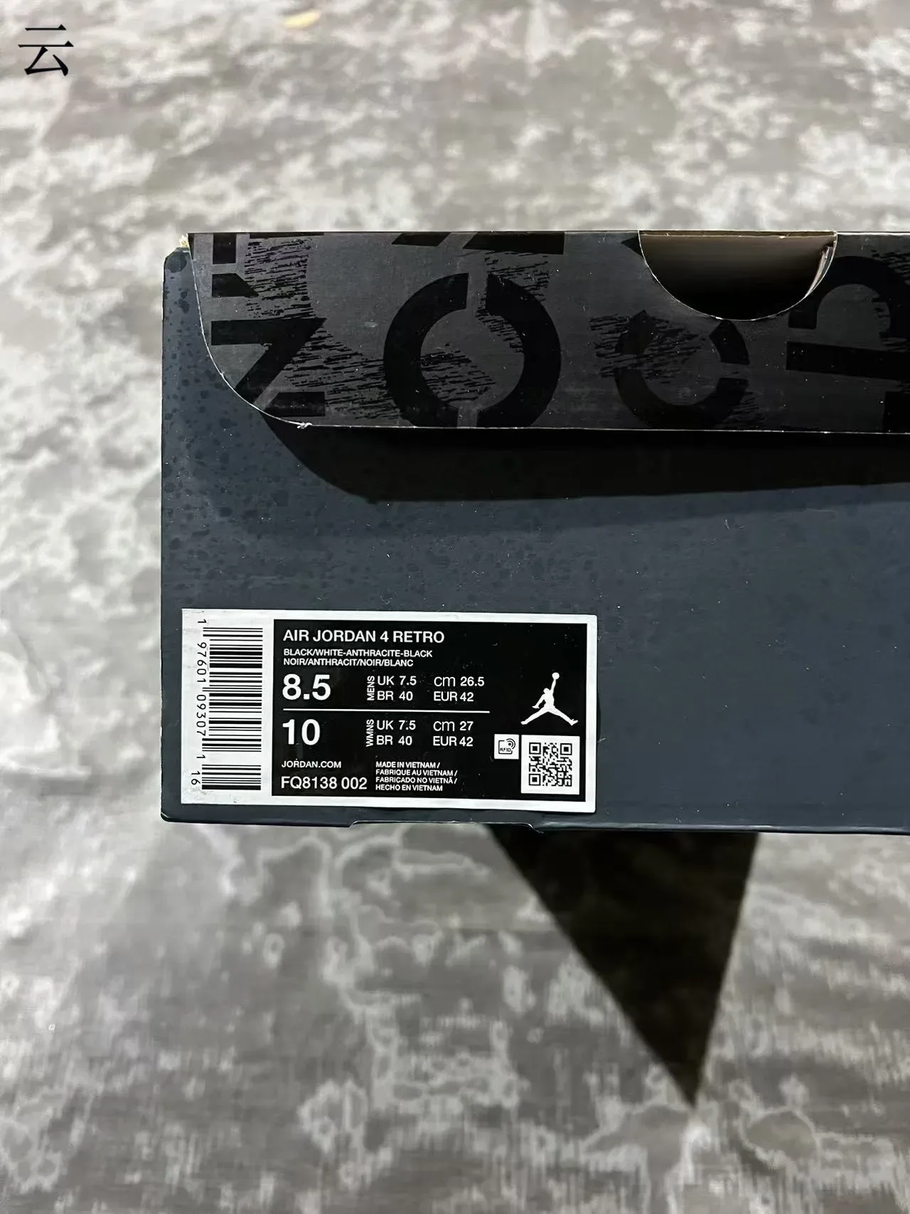 Air Jordan 4 Cinza Escuro Preto Branco Salpicado Tênis de Basquete 10
