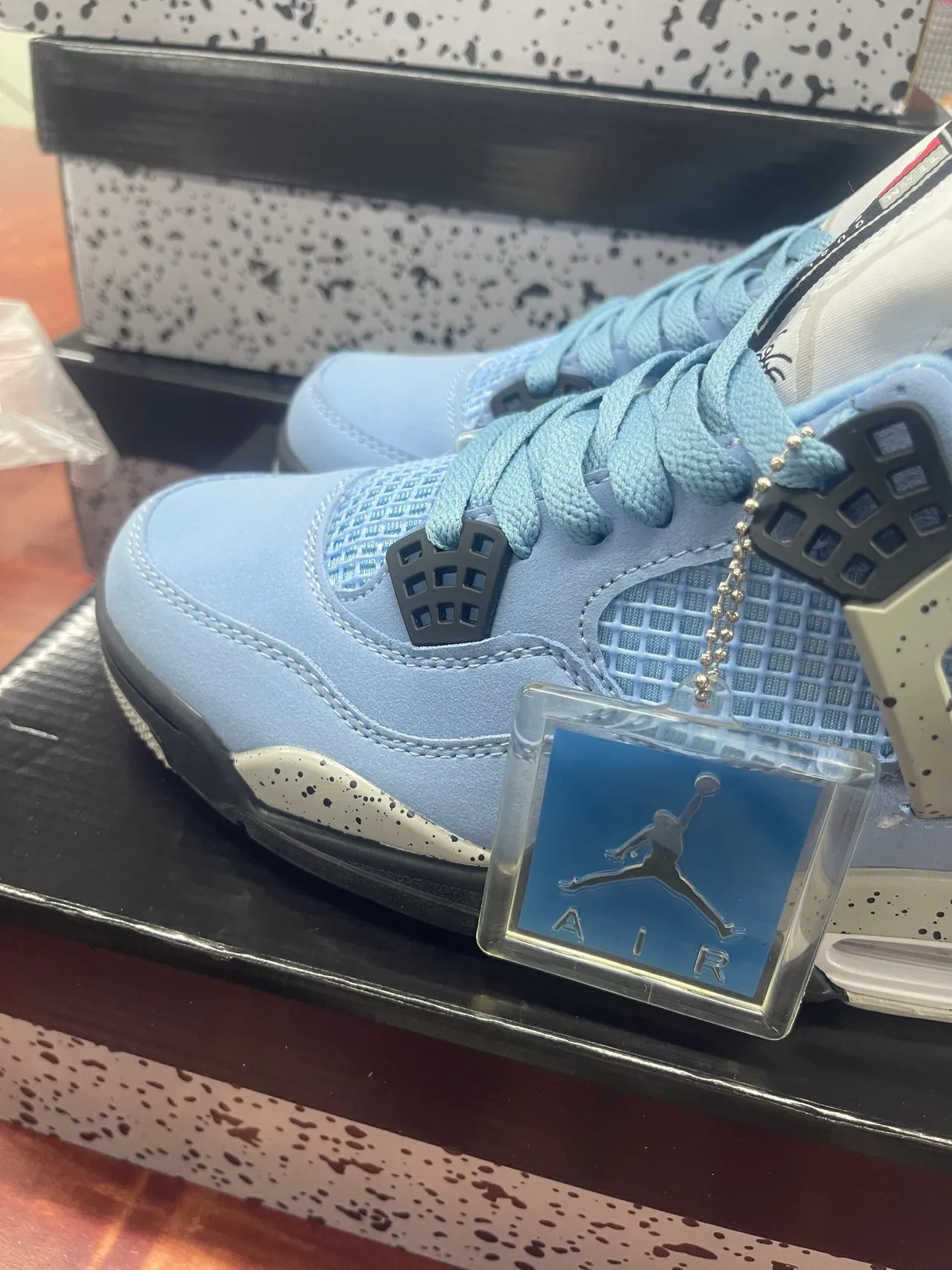 Air Jordan 4 Light Blue Speckled Basketball Shoes 3