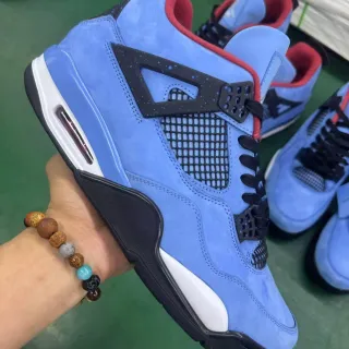 Air Jordan 4 Azul Claro Suede Preto Branco Vermelho Tênis de Basquete