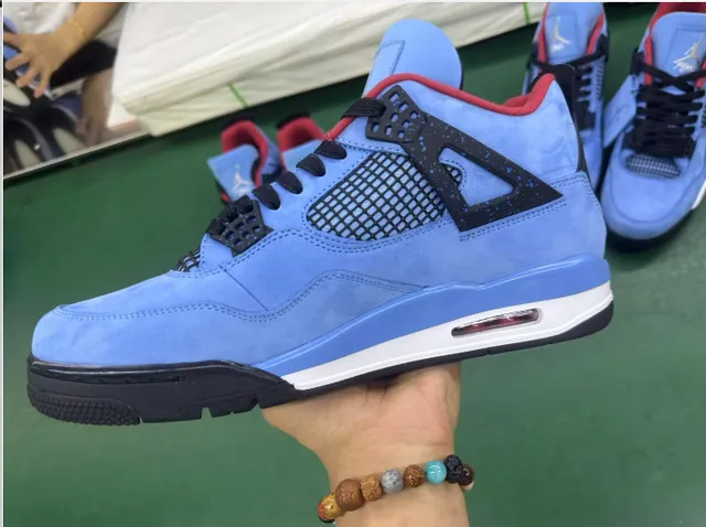 Air Jordan 4 Azul Claro Suede Preto Branco Vermelho Tênis de Basquete 3