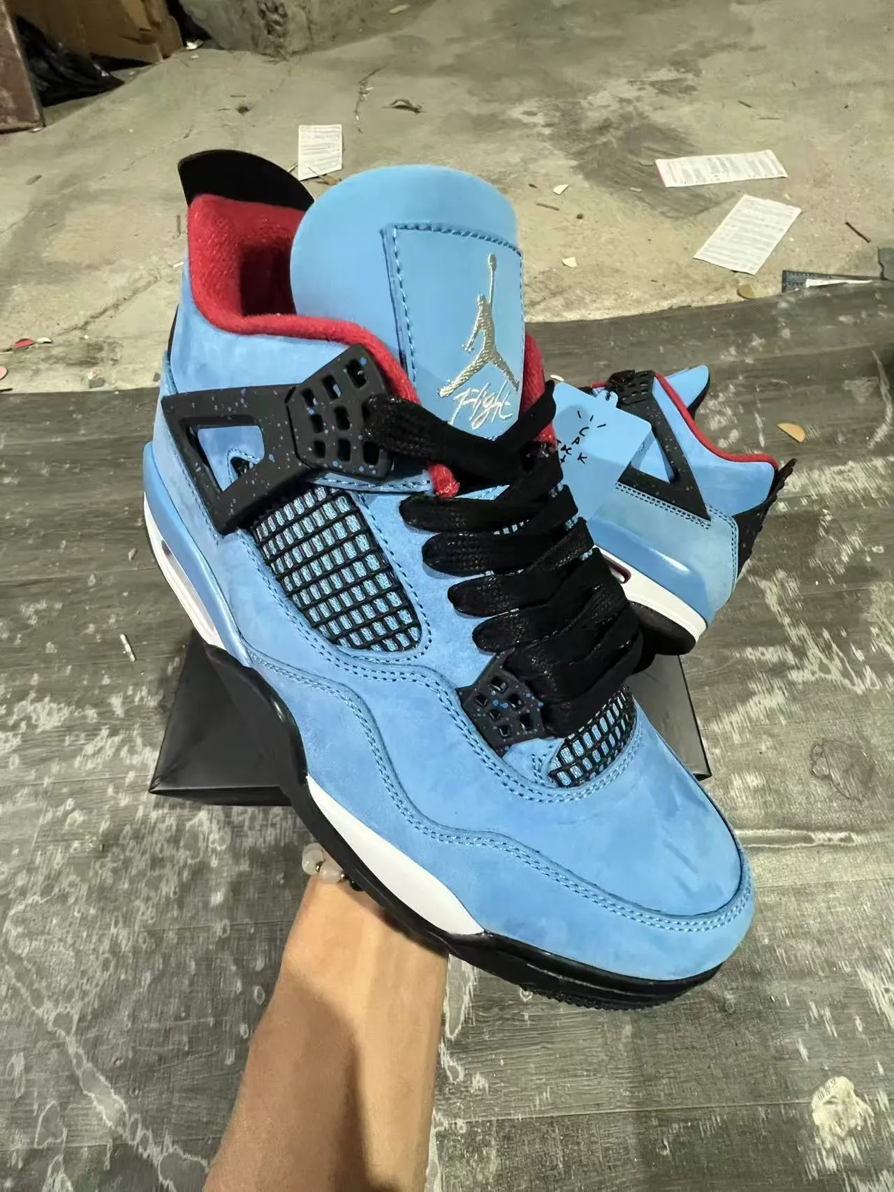 Air Jordan 4 Azul Claro Suede Preto Branco Vermelho Tênis de Basquete 7