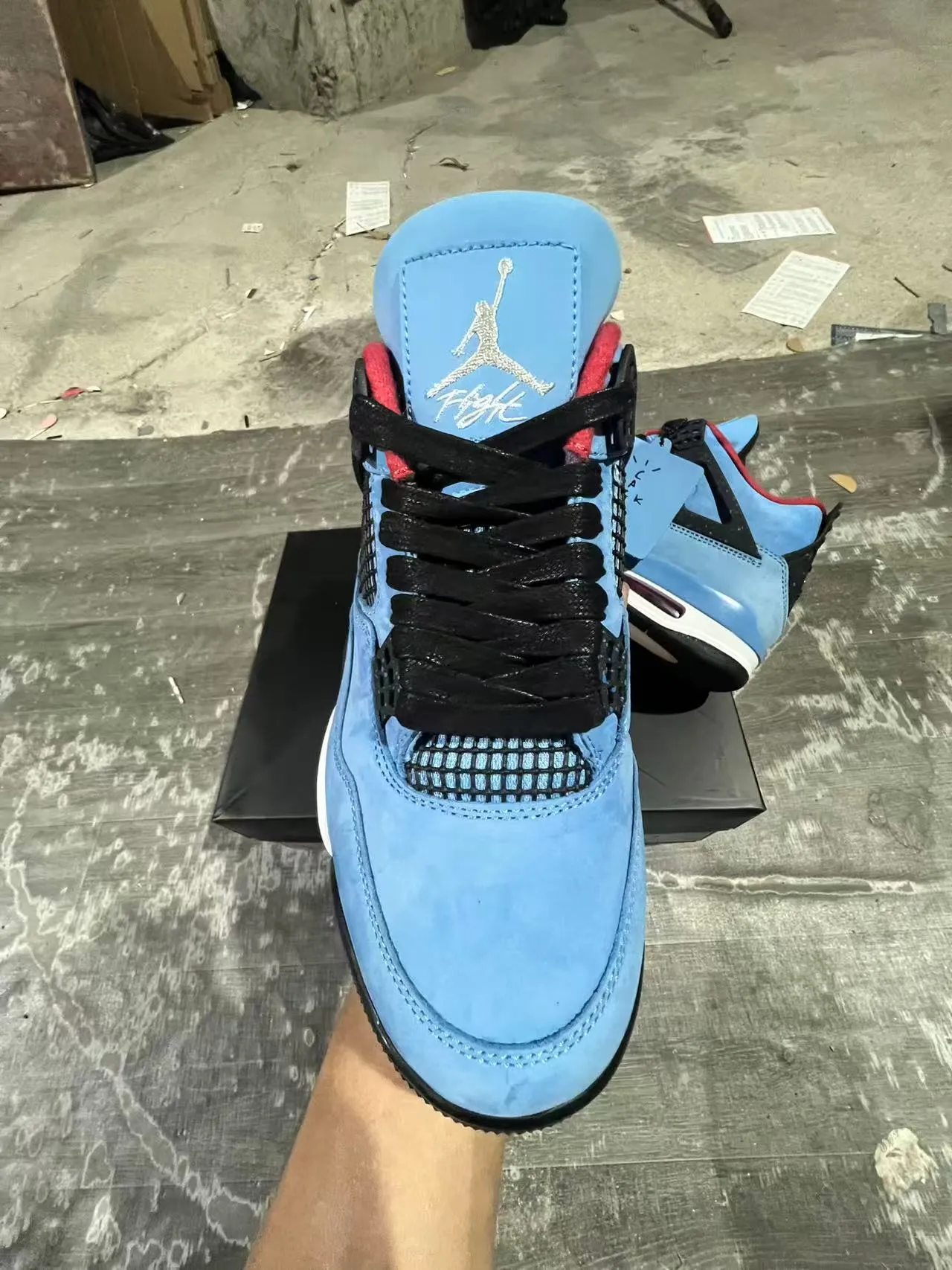 Air Jordan 4 Azul Claro Suede Preto Branco Vermelho Tênis de Basquete 8