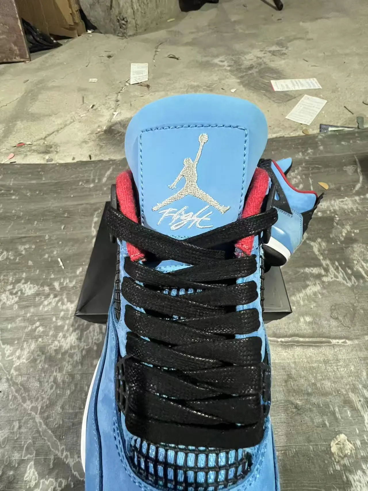 Air Jordan 4 Azul Claro Suede Preto Branco Vermelho Tênis de Basquete 9