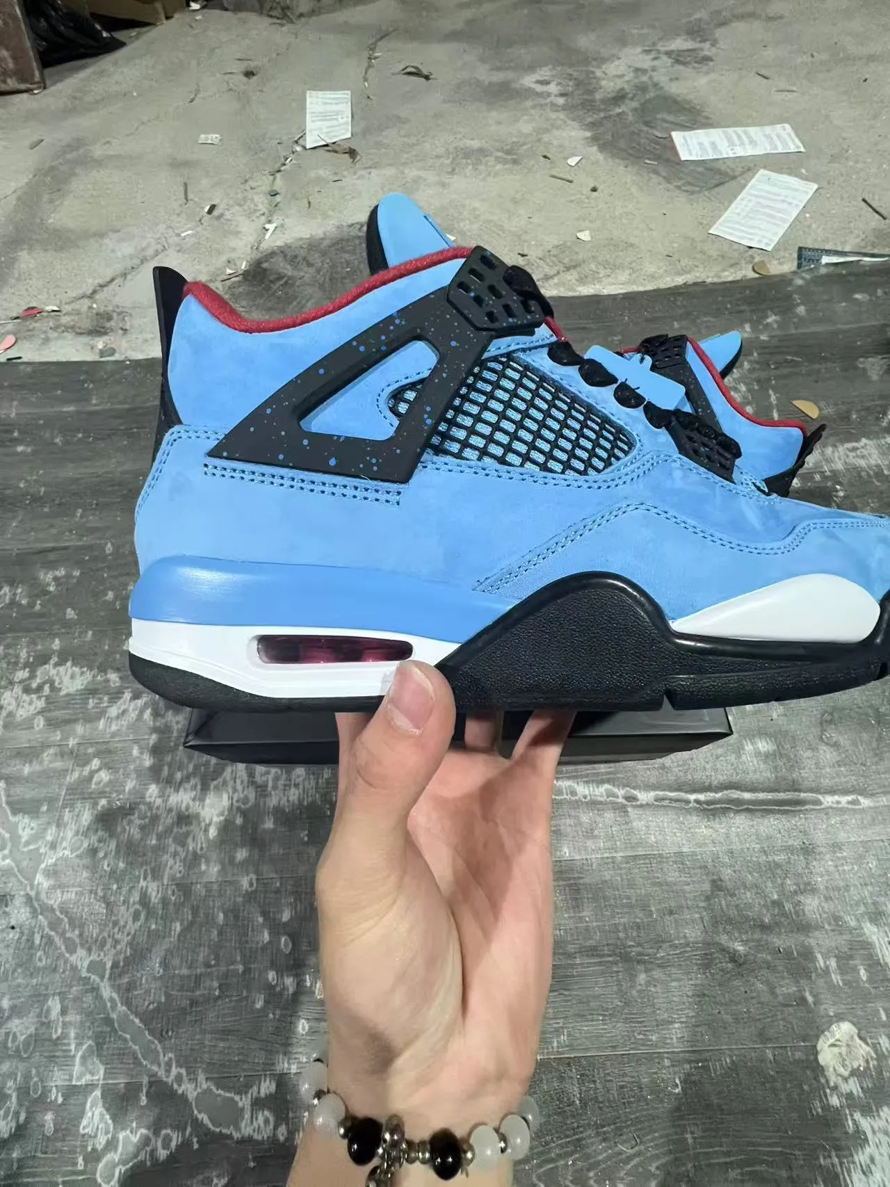 Air Jordan 4 Azul Claro Suede Preto Branco Vermelho Tênis de Basquete 12
