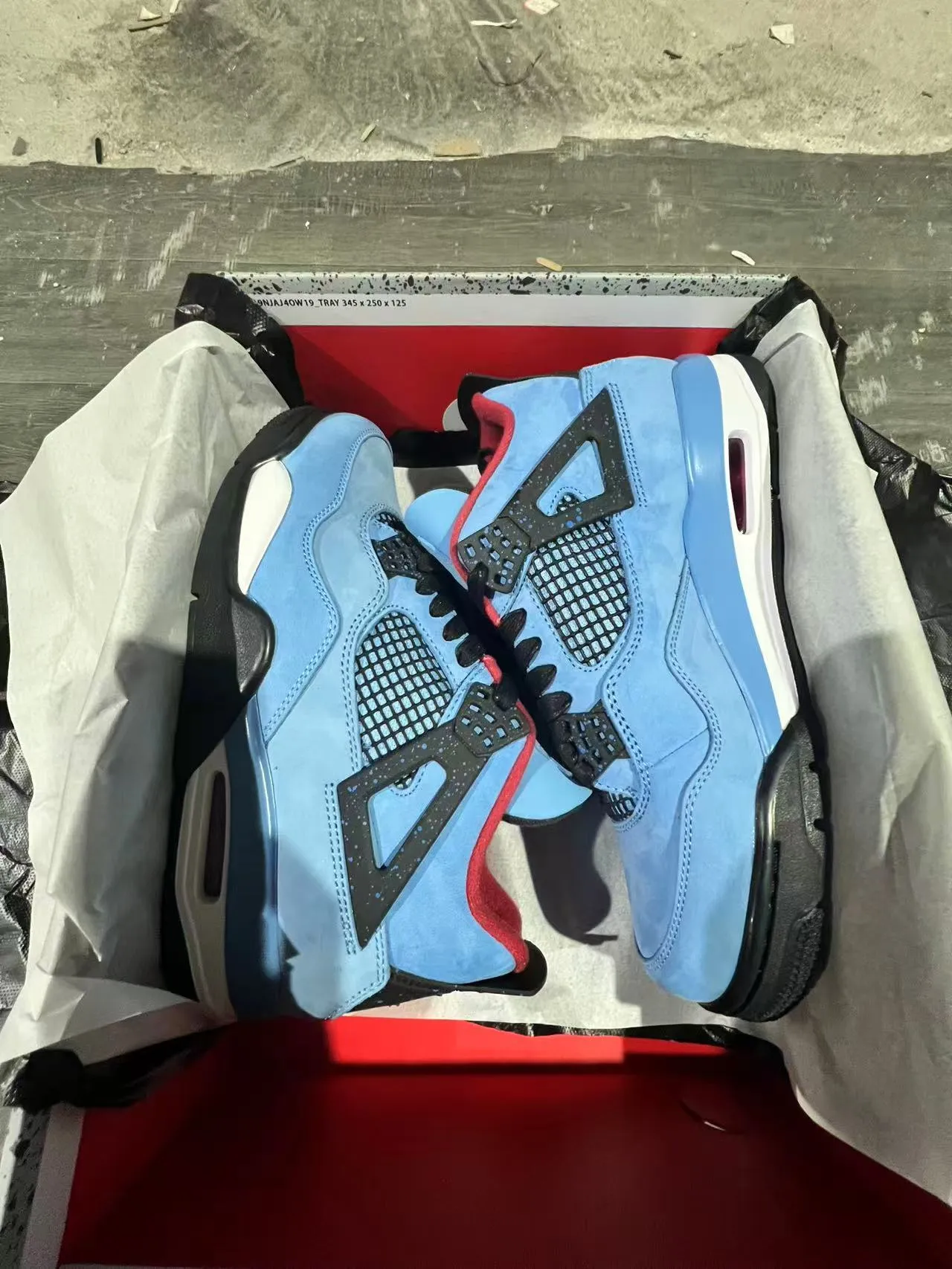 Air Jordan 4 Azul Claro Suede Preto Branco Vermelho Tênis de Basquete 15
