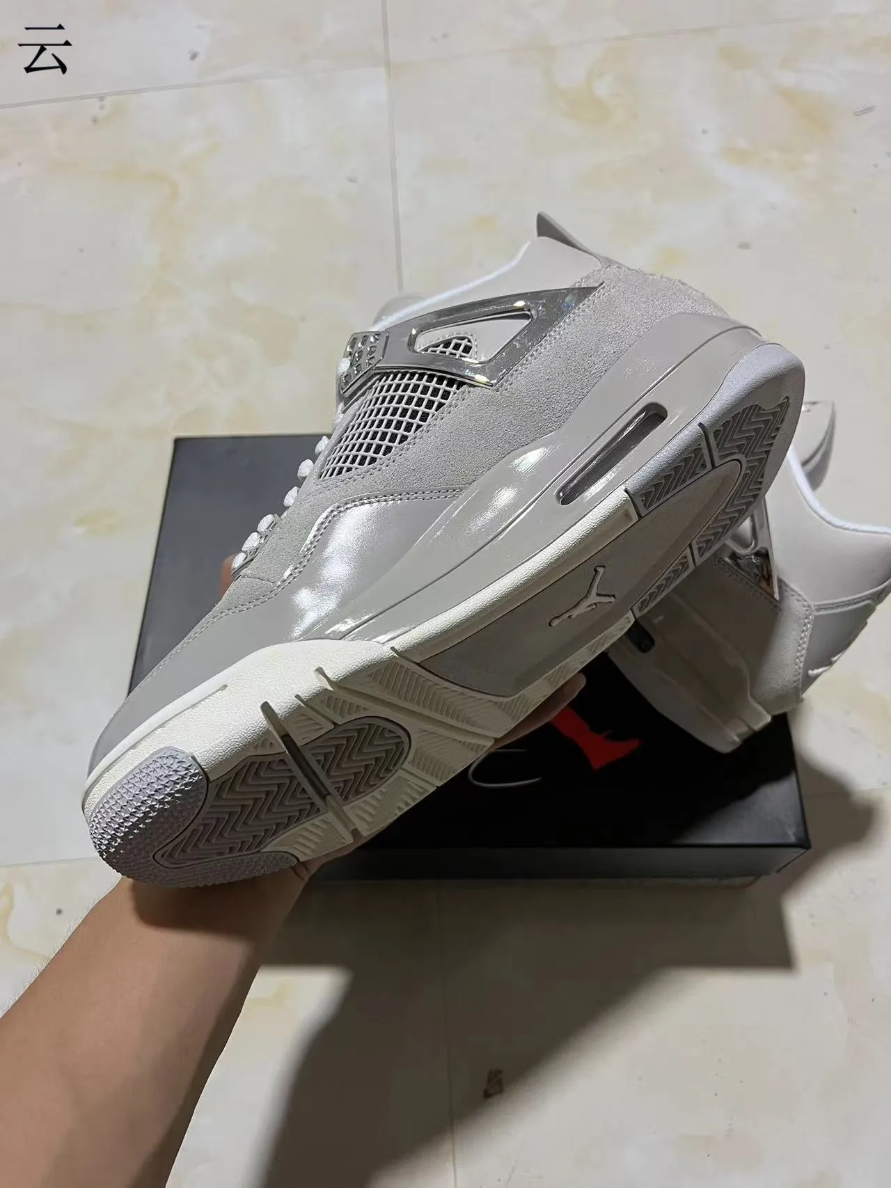Air Jordan 4 Light Gray Suede Metallic Cage Basketball Shoes 6
