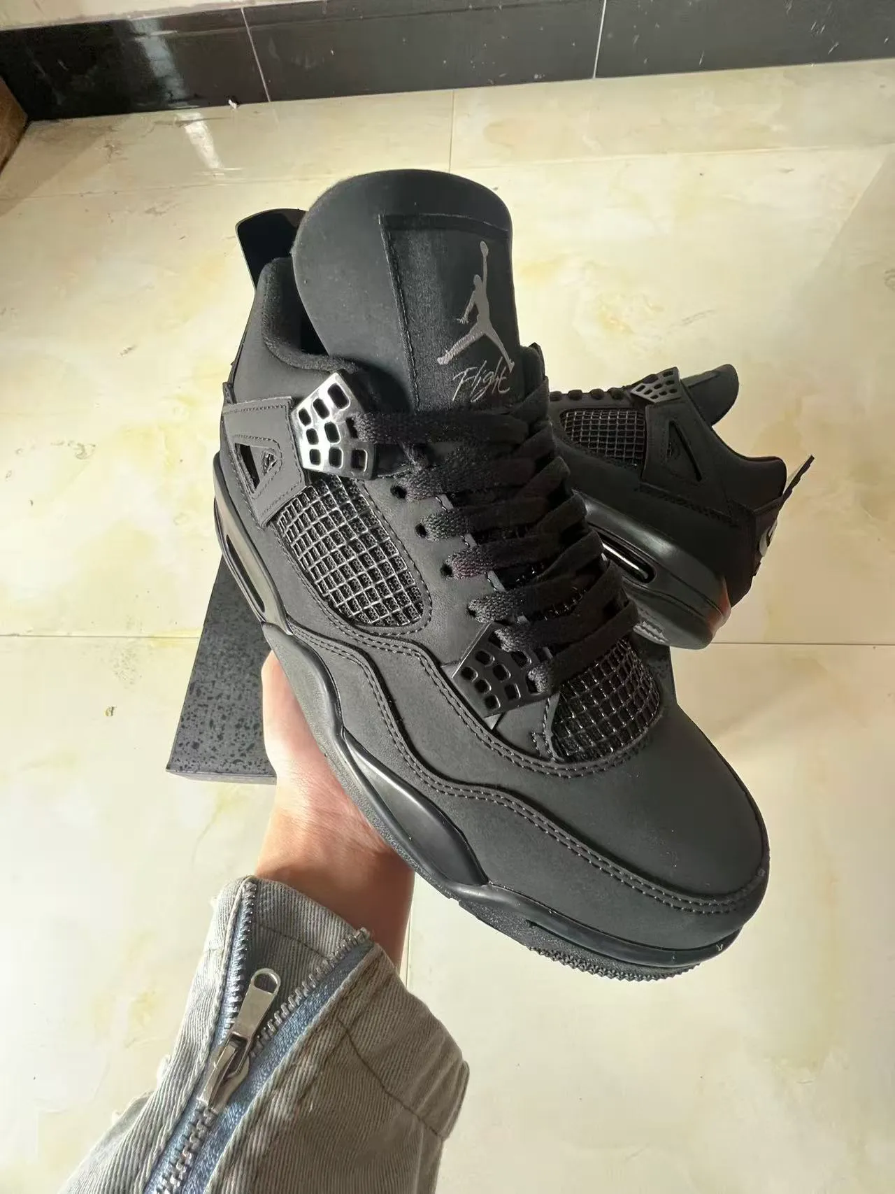 Air Jordan 4 Monochrome Black Basketball Shoes 2
