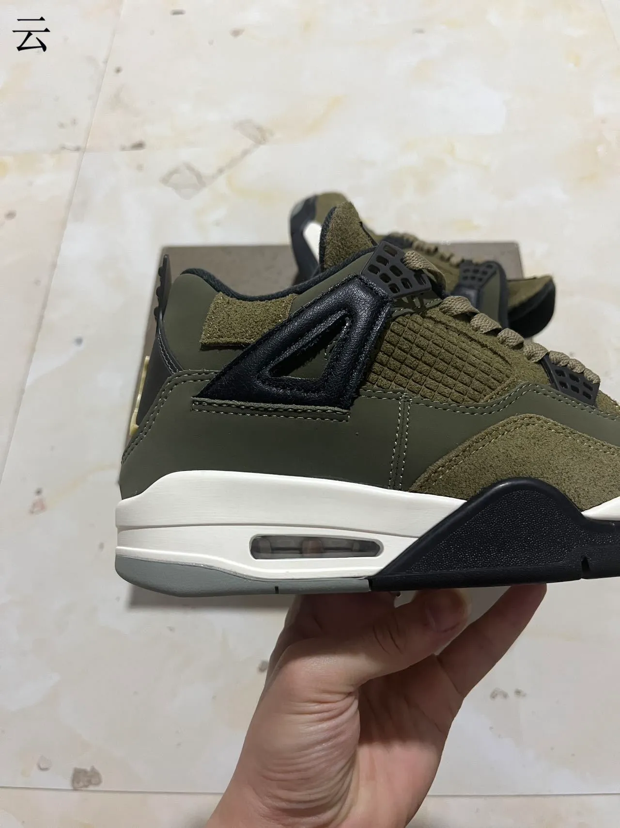 Air Jordan 4 Olive Green Black White Basketball Shoes 6