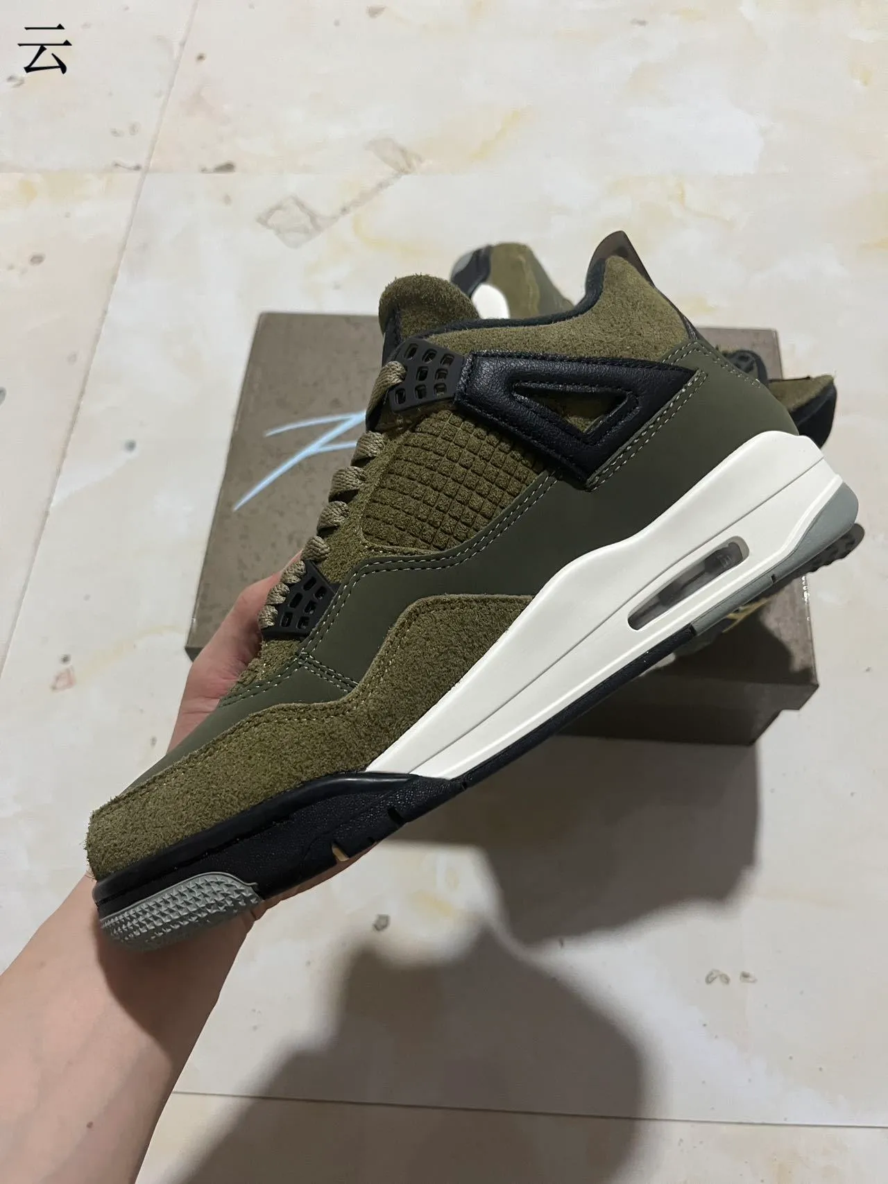 Air Jordan 4 Olive Green Black White Basketball Shoes 8
