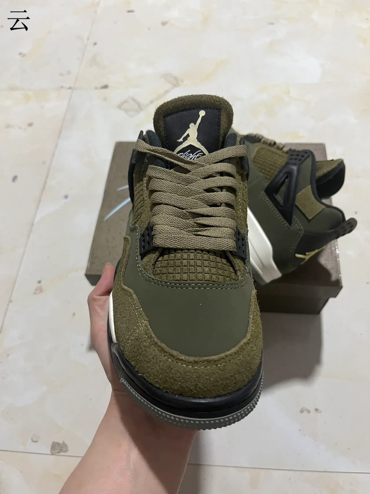 Air Jordan 4 Olive Green Black White Basketball Shoes 10