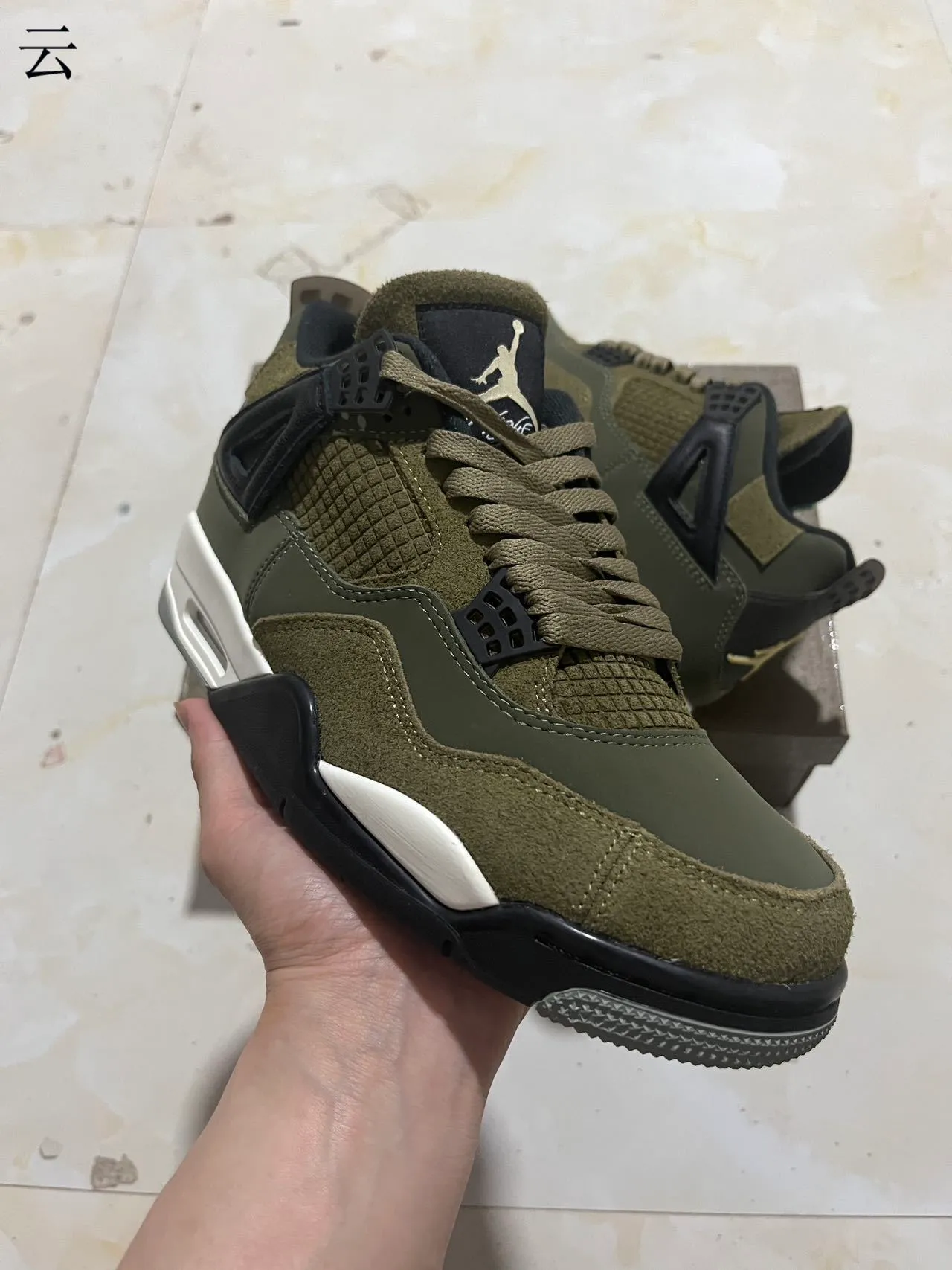 Air Jordan 4 Olive Green Black White Basketball Shoes 11
