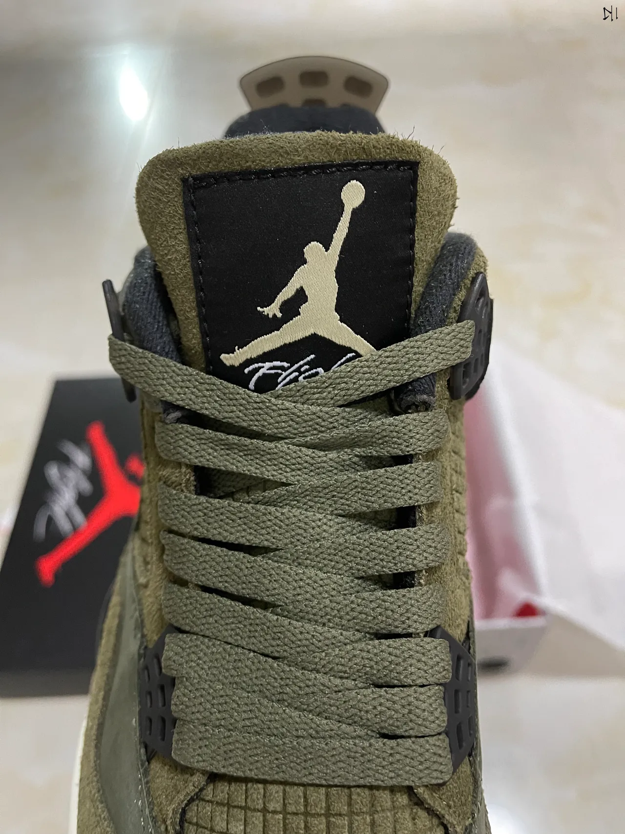 Air Jordan 4 Olive Green Suede and Mesh Basketball Shoes 4