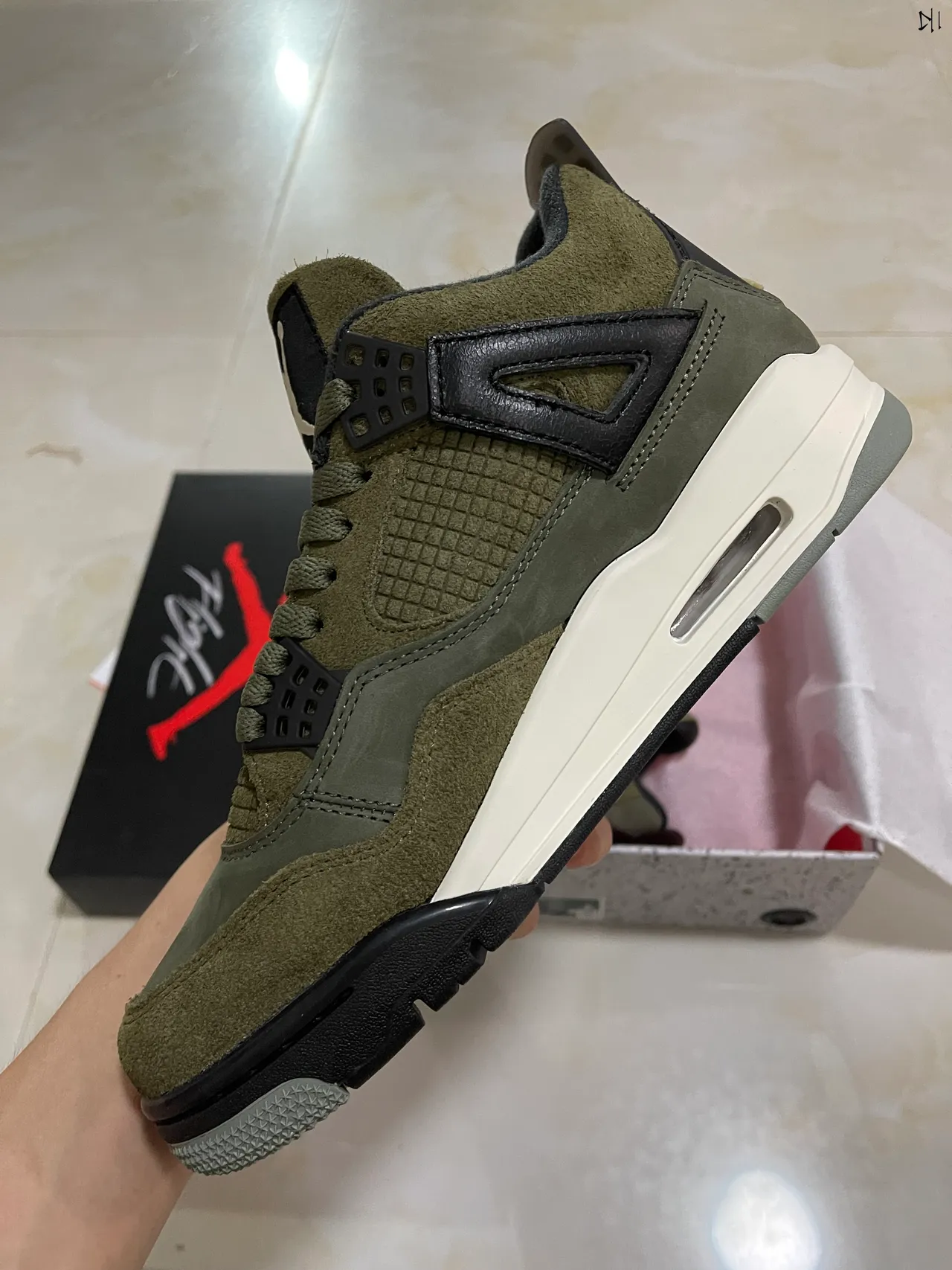 Air Jordan 4 Olive Green Suede and Mesh Basketball Shoes 5