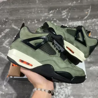 Air Jordan 4 Tênis de Basquete Verde Oliva Camurça Preto Cage