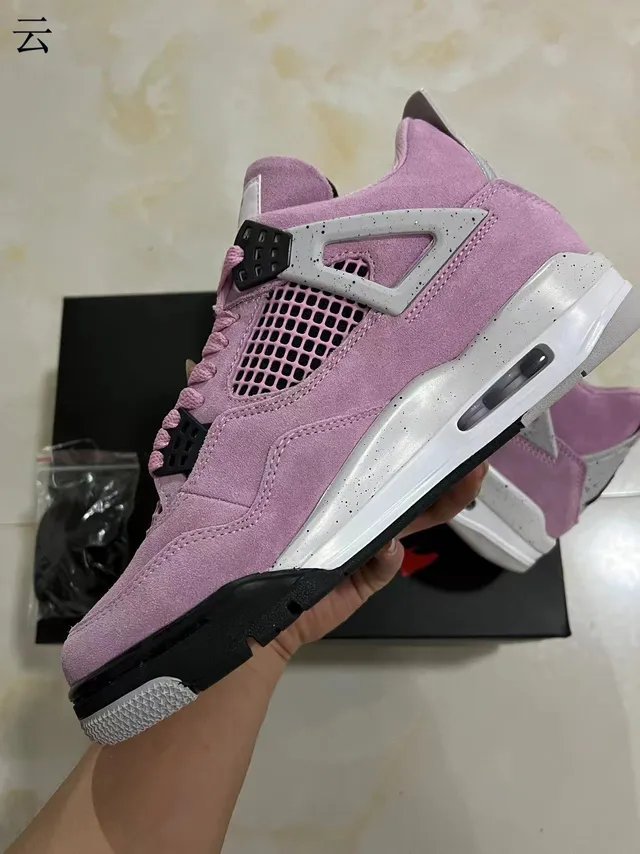 Air Jordan 4 Pink Suede Speckled White Basketball Shoes 5