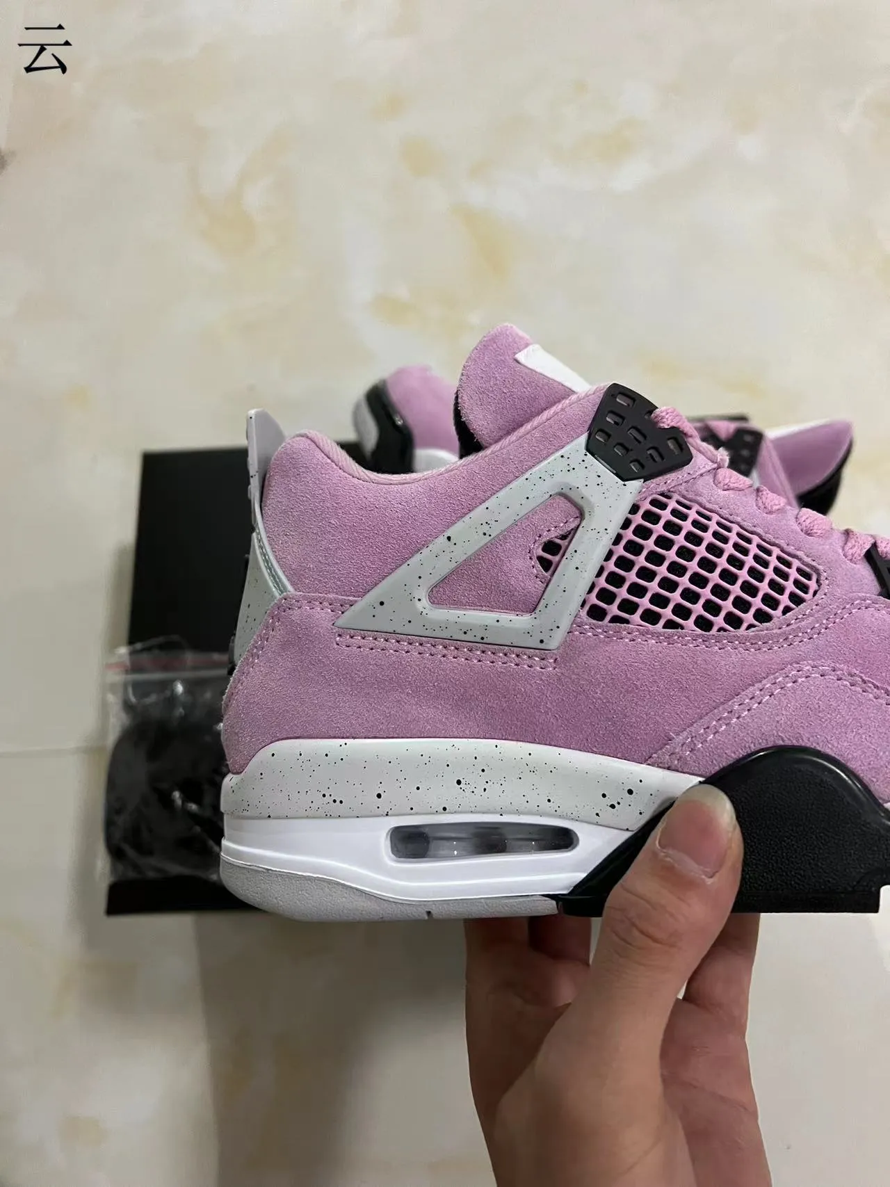 Air Jordan 4 Pink Suede Speckled White Basketball Shoes 7