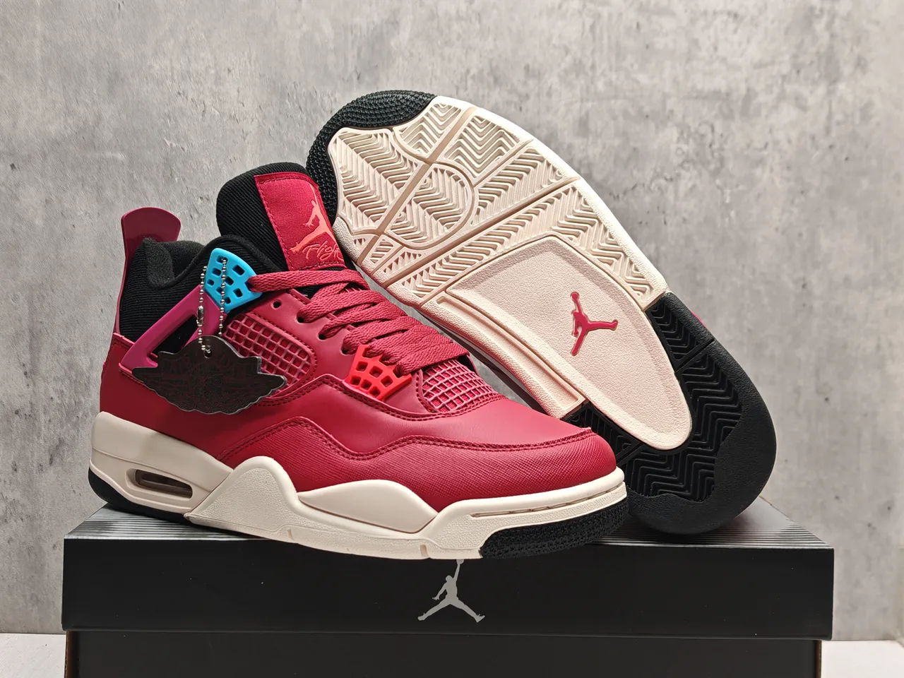 Air Jordan 4 Red Black Cyan Basketball Shoes 2