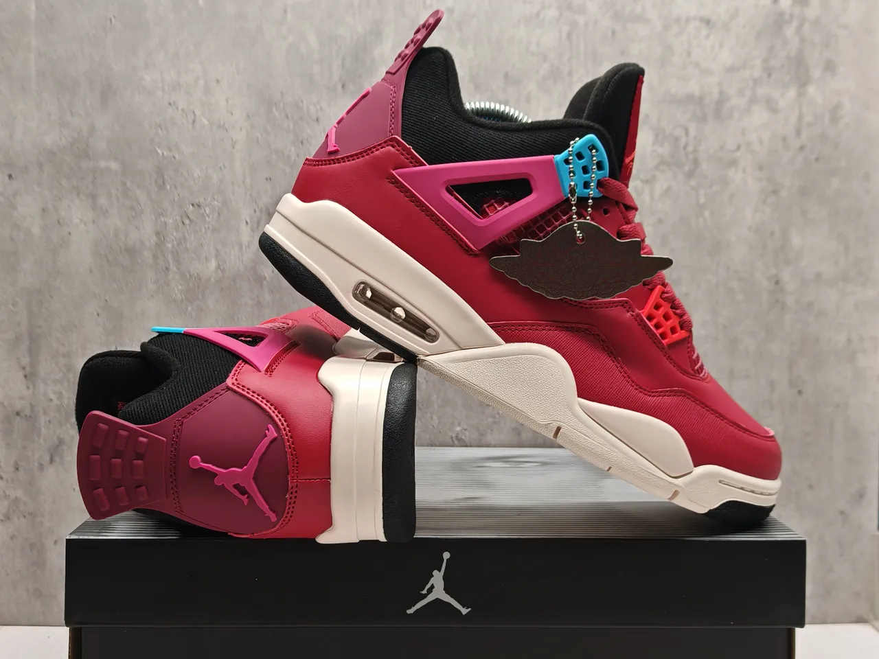 Air Jordan 4 Red Black Cyan Basketball Shoes 3