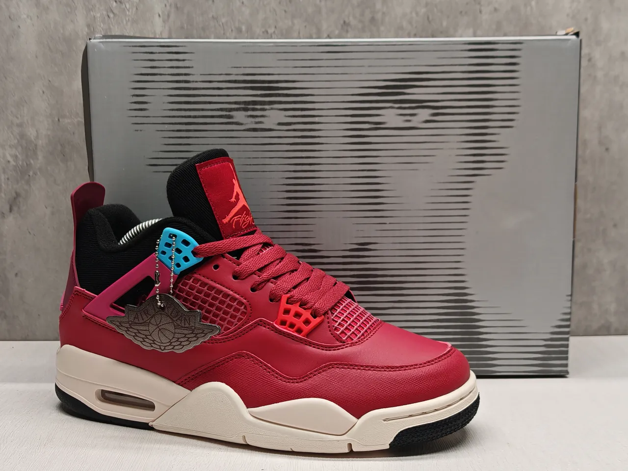 Air Jordan 4 Red Black Cyan Basketball Shoes 6