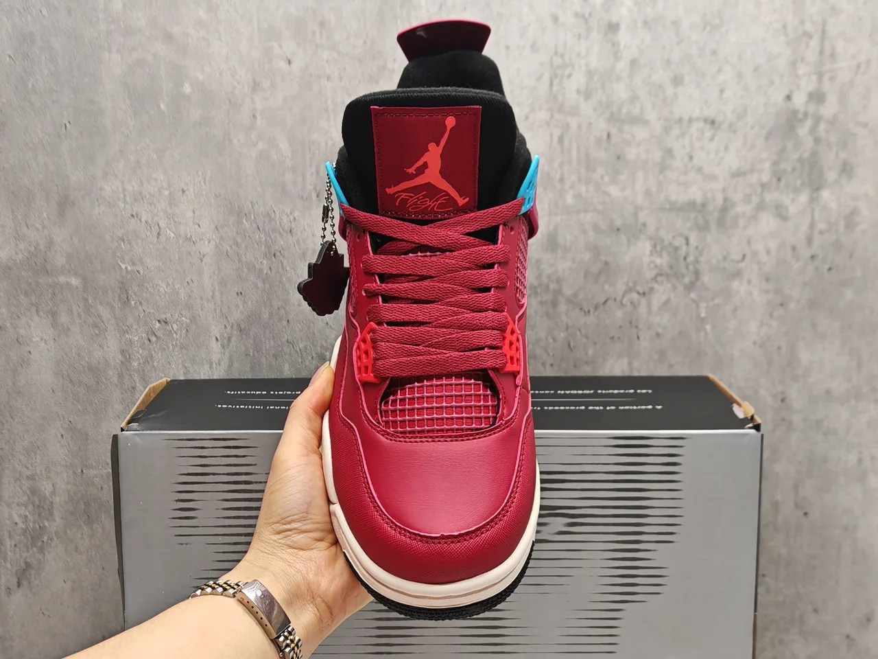 Air Jordan 4 Red Black Cyan Basketball Shoes 7