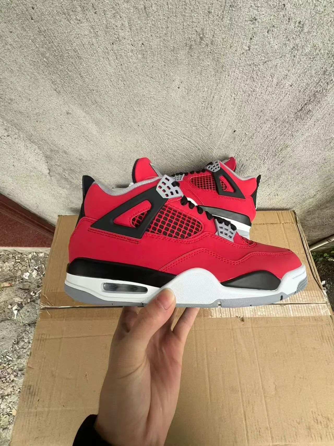 Air Jordan 4 Vermelho Preto Branco Tênis de Basquete 7