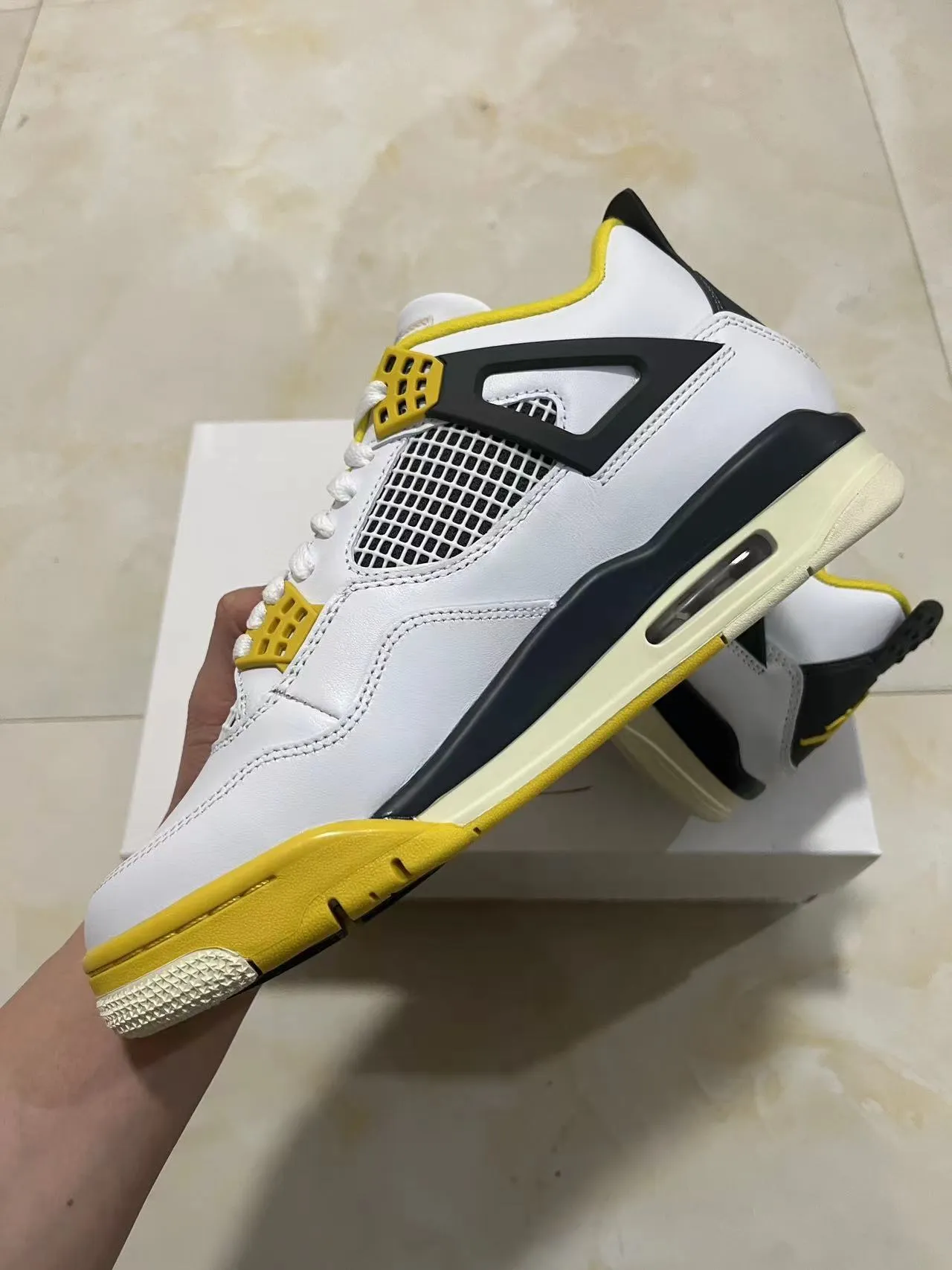 Air Jordan 4 White Black Yellow Basketball Shoes 8