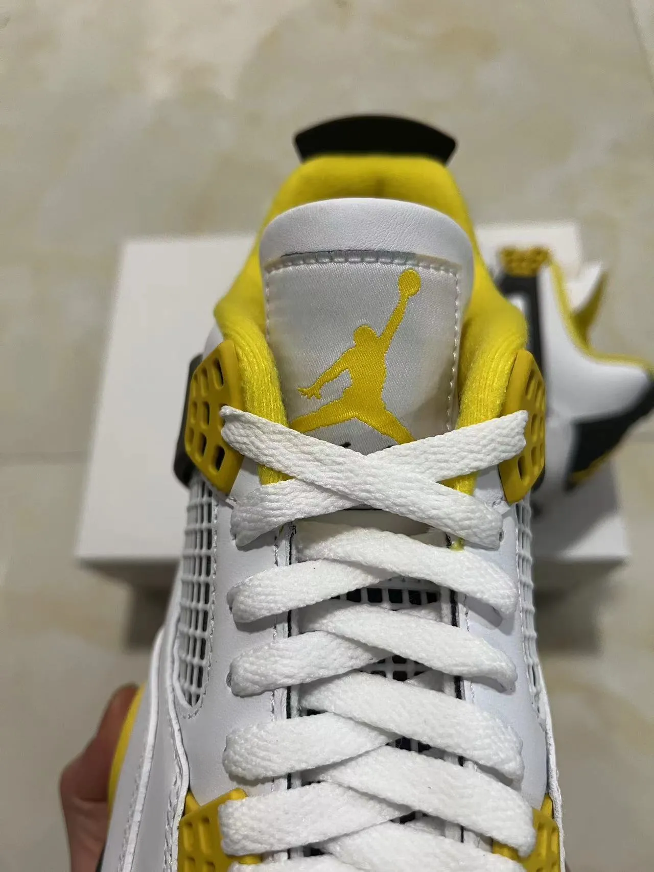 Air Jordan 4 White Black Yellow Basketball Shoes 9
