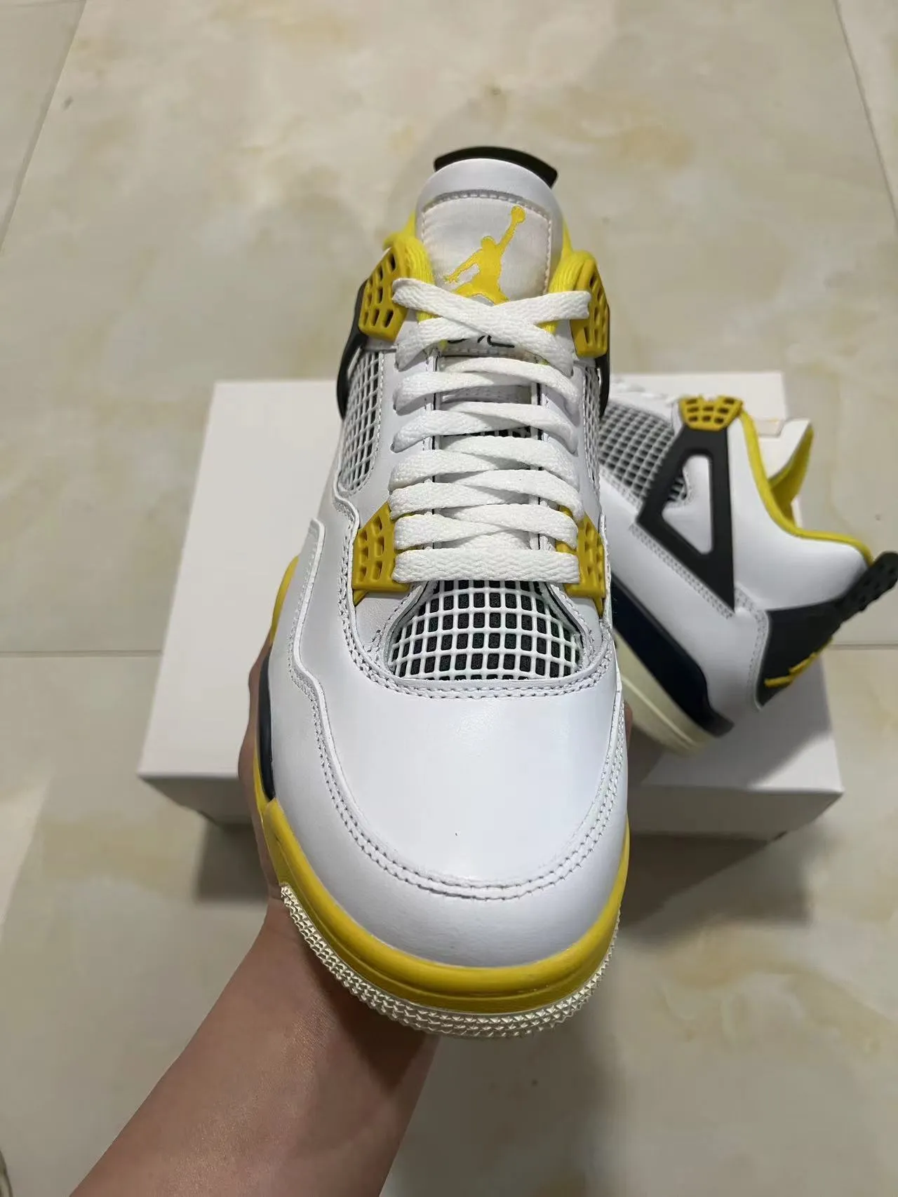 Air Jordan 4 White Black Yellow Basketball Shoes 10