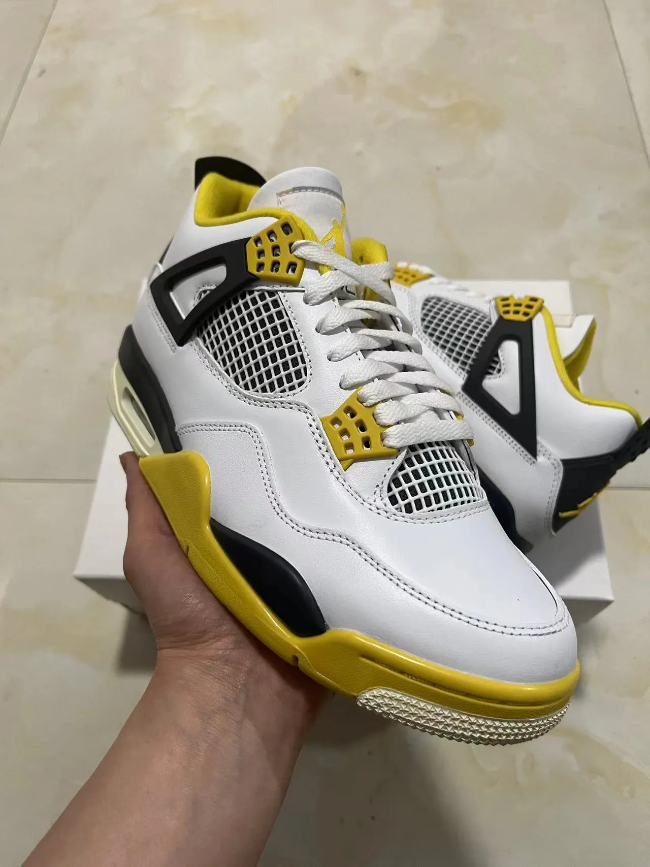 Air Jordan 4 White Black Yellow Basketball Shoes 11