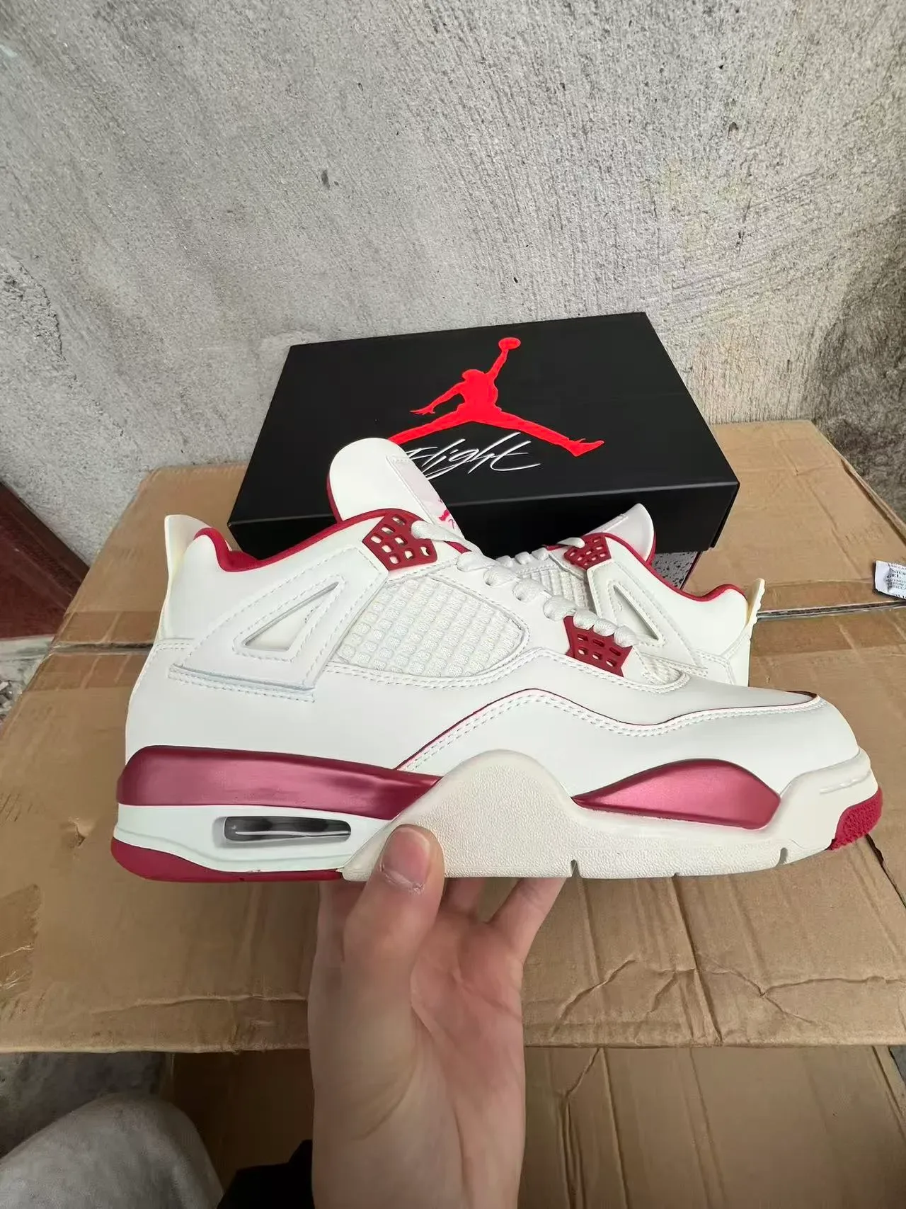 Air Jordan 4 Chaussures de Basketball Blanc Rouge Rose Métallique 7