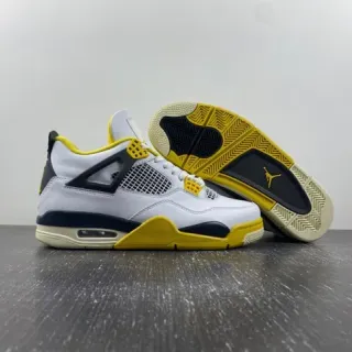 Air Jordan 4 White Yellow Navy Basketball Shoes