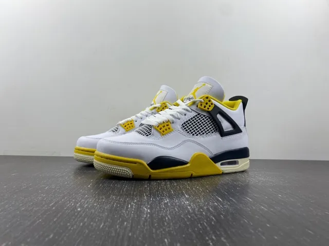 Air Jordan 4 White Yellow Navy Basketball Shoes 2