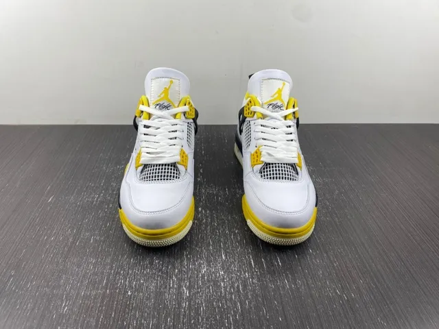 Air Jordan 4 White Yellow Navy Basketball Shoes 3