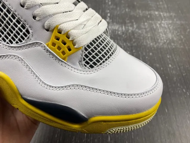 Air Jordan 4 White Yellow Navy Basketball Shoes 5