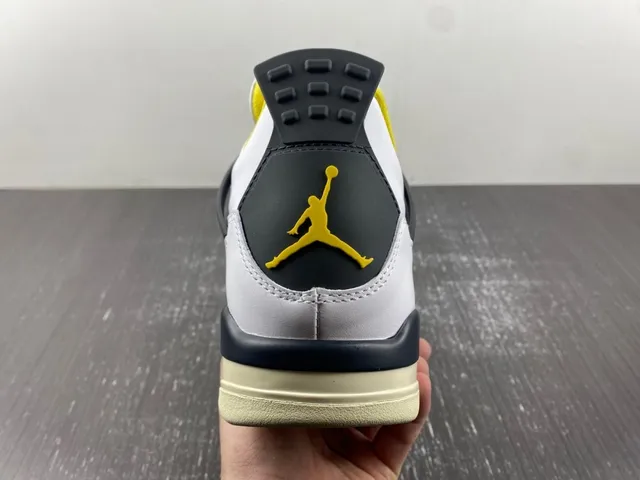 Air Jordan 4 White Yellow Navy Basketball Shoes 12