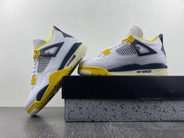 Air Jordan 4 White Yellow Navy Basketball Shoes 14