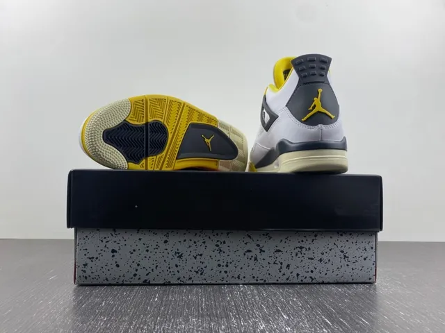 Air Jordan 4 White Yellow Navy Basketball Shoes 15
