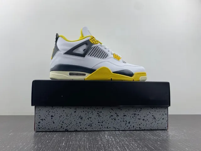 Air Jordan 4 White Yellow Navy Basketball Shoes 16