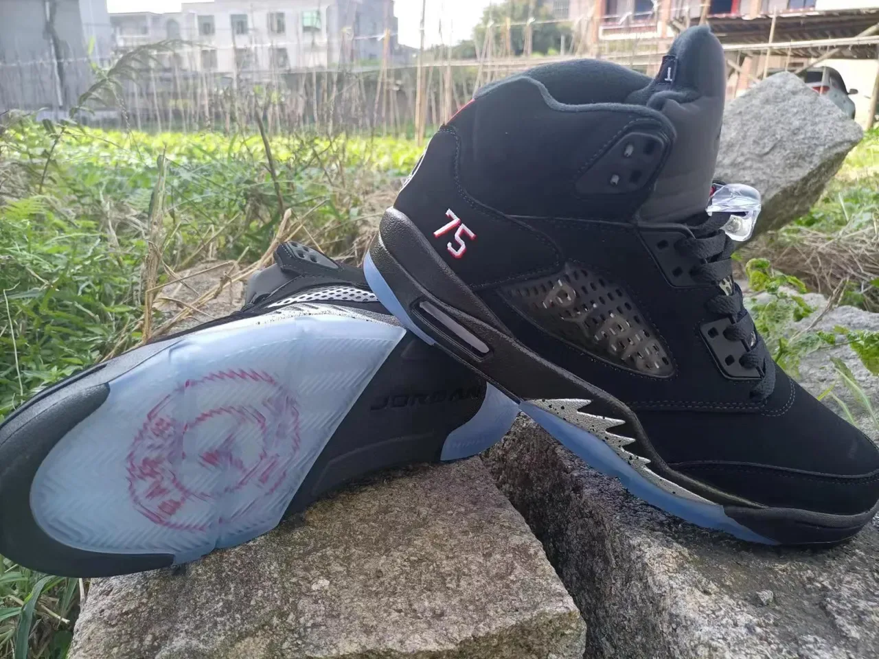 Air Jordan 5 أسود أزرق فاتح أحمر '75' أحذية كرة السلة 2