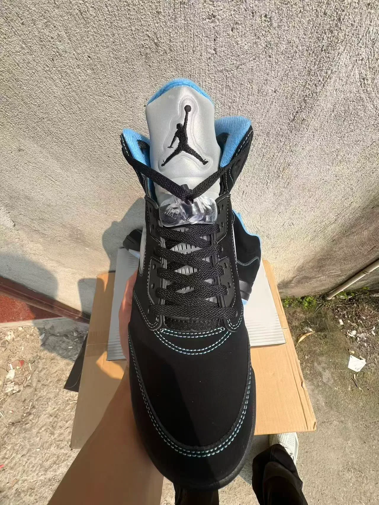 Air Jordan 5 Black Light Blue White Tênis de Basquete 3