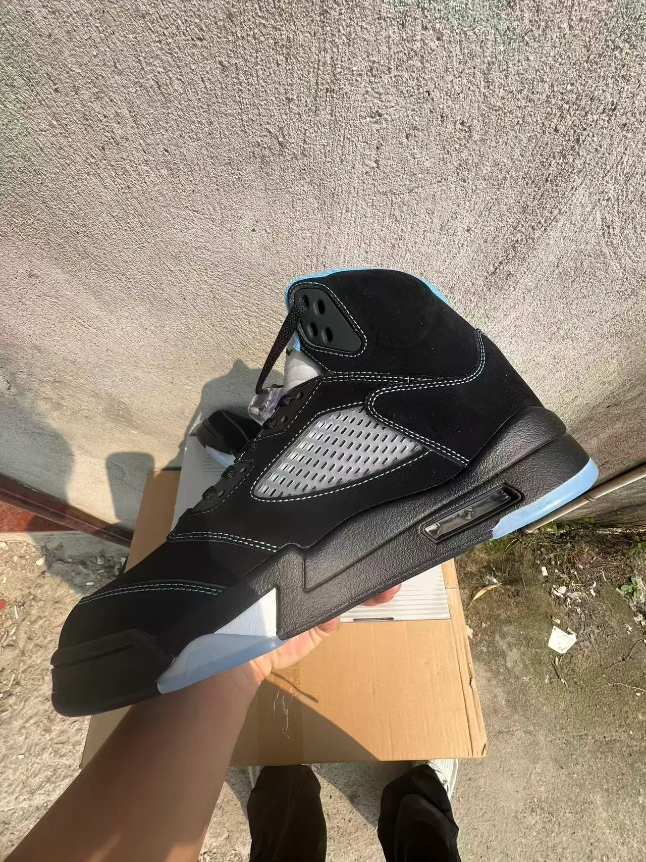 Air Jordan 5 Black Light Blue White Tênis de Basquete 5