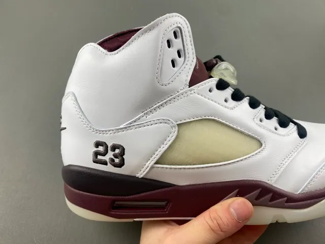 Air Jordan 5 White Burgundy Basketball Shoes 3