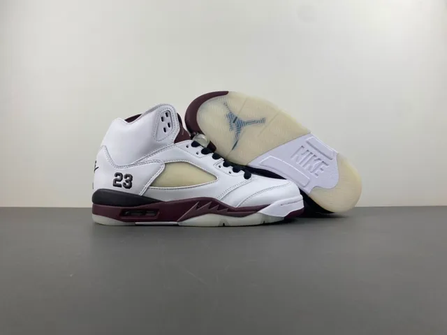 Air Jordan 5 White Burgundy Basketball Shoes 13