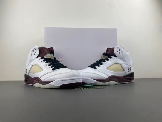 Air Jordan 5 White Burgundy Basketball Shoes 14