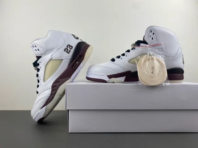 Air Jordan 5 White Burgundy Basketball Shoes 15