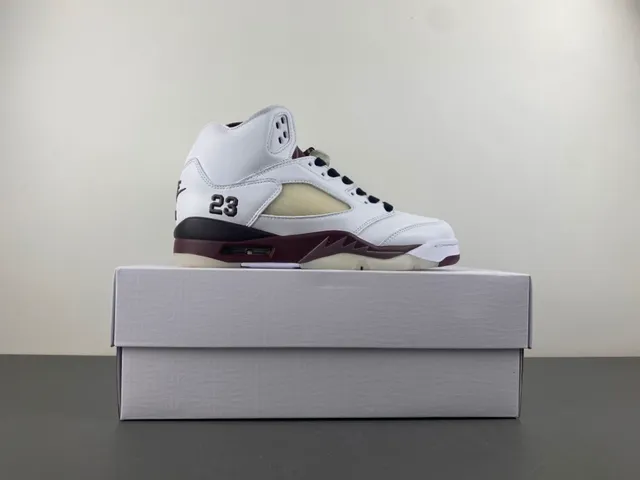 Air Jordan 5 White Burgundy Basketball Shoes 16