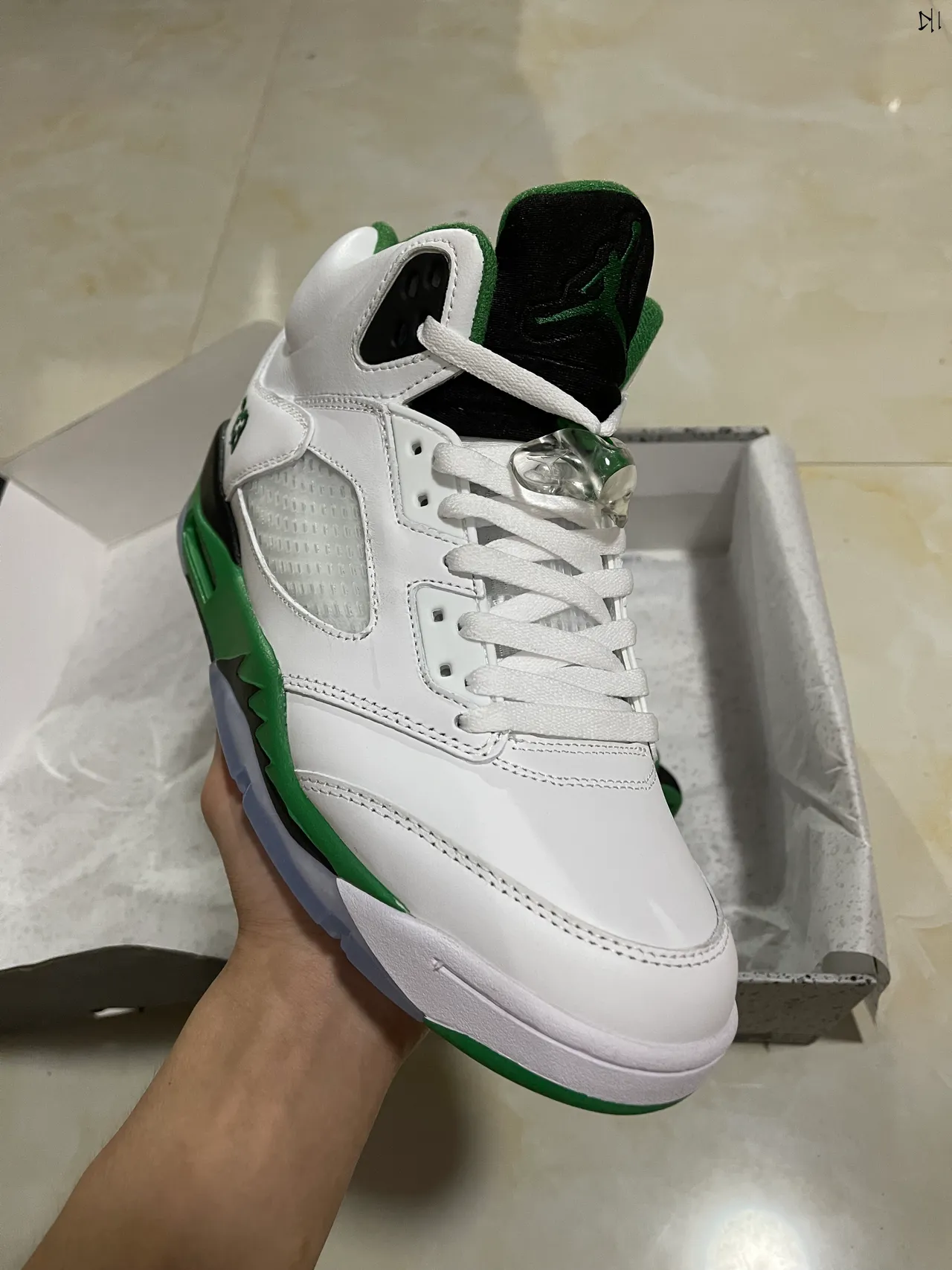Air Jordan 5 White Green Black Basketball Shoes 2
