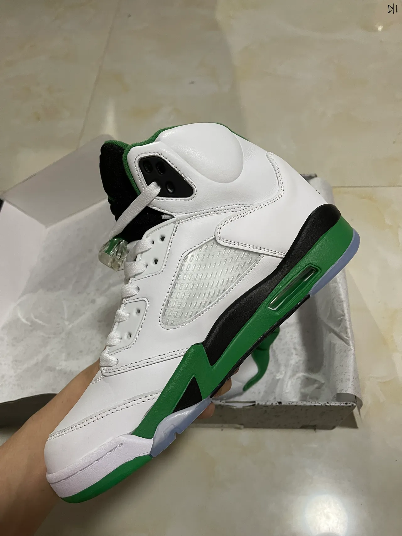 Air Jordan 5 White Green Black Basketball Shoes 5