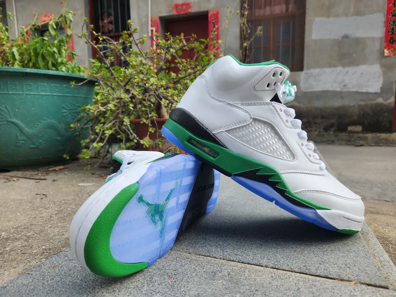 Chaussures de basketball Air Jordan 5 blanc vert noir bleu 5