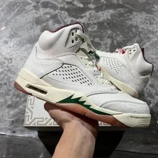 Air Jordan 5 White Green Maroon Basketball Shoes